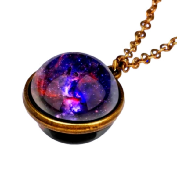 📣 Galaxy Nebula 🌌 Cosmic Luminous Double-sided Retro Unisex Necklace NWT  18" - Picture 1 of 9